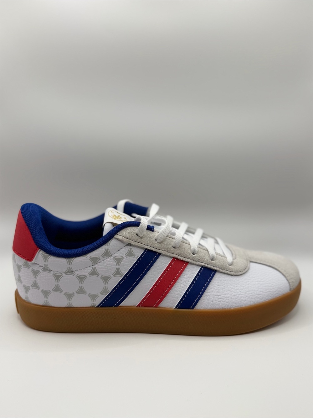 adidas Kids White Sneakers with Blue & Red Stripes